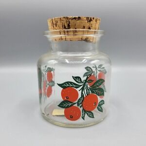 Vintage Keller Charles Glass Jar Cork Top Orange Fruit Design Farm Kitchen Decor